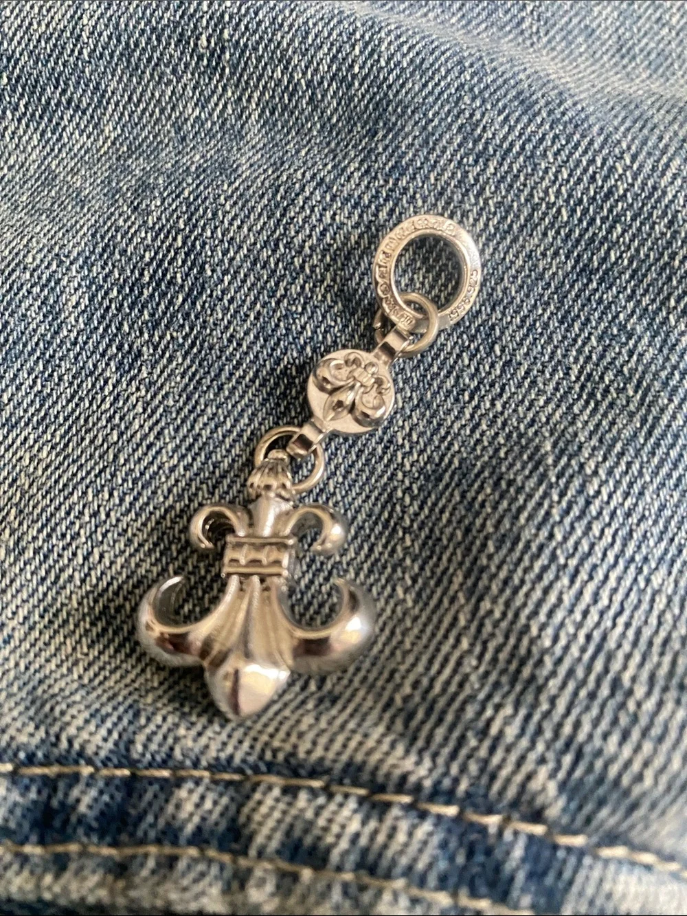 Sterling Silver chrome hearts Fleur-de-Lis Keychain Charm - Men’s Accessory